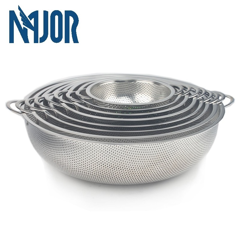 Stainless Steel Micro-perforated Colander Professional Fine Mesh Strainer Basket With Heavy Duty Handles And Self-draining Base