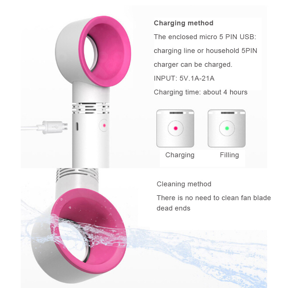 Portable 2000mah Mini Summer Air Cooling USB charging Rechargeable Bladeless handy Fan with 18650 battery