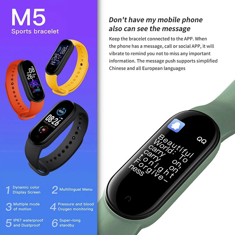 M5 magnetic Sports Smart Bracelet Wireless Music Fitness tracker band Watch Heart Rate Monitor Step Counter Blood Pressure