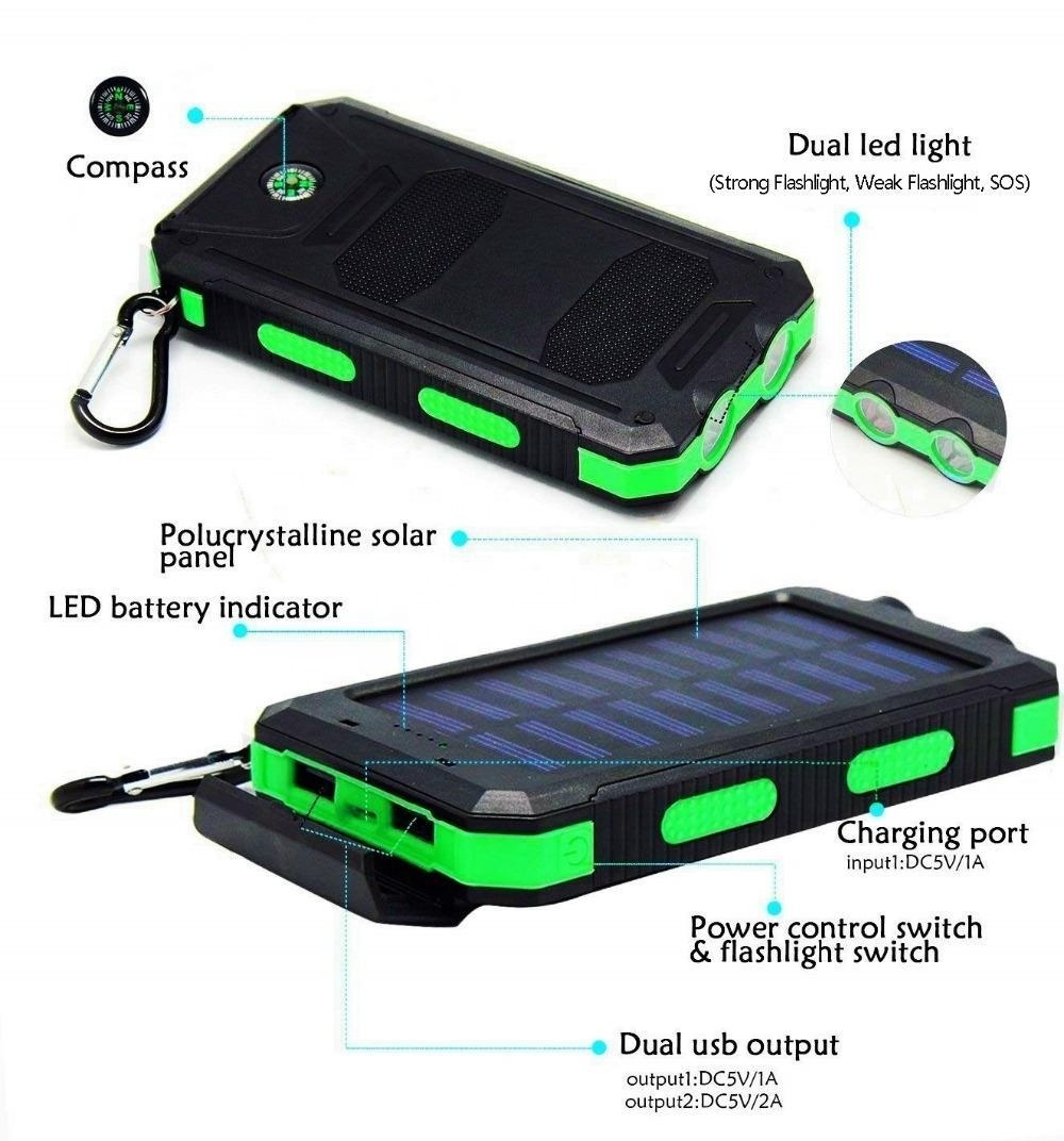 10000mah/20000mAh S11 with solar panel portable Powerbank dual USB Cell phone Charger External Battery Power Bank with light