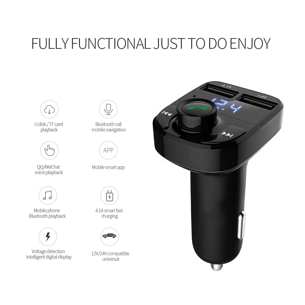 Car Audio Led MP3 Player X8 Quick charging Car Kit wireless car charger connector Mobile FM Transmitter with type c Dual USB