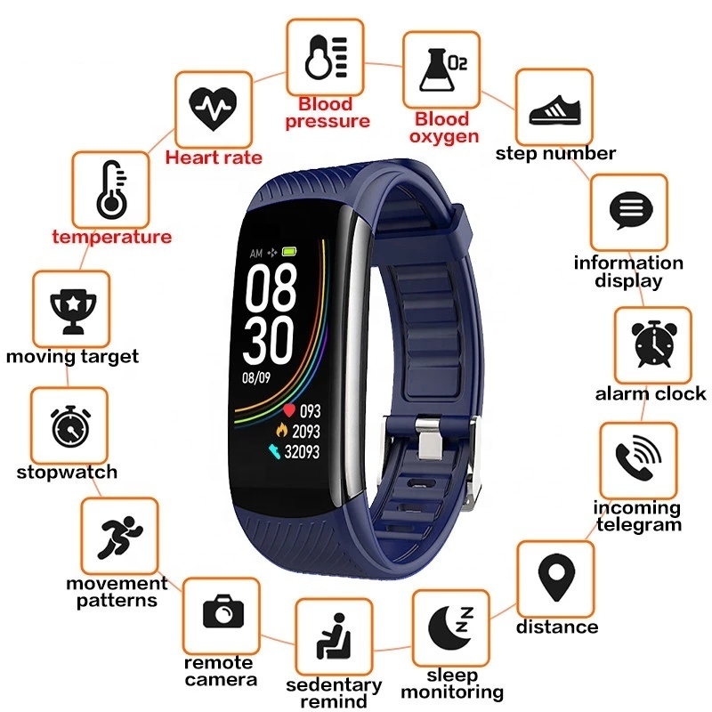 Men women C6T Waterproof with Heart Rate Blood Pressure Sleep Monitor body Temperature sensor Fitness Tracker health smart watch