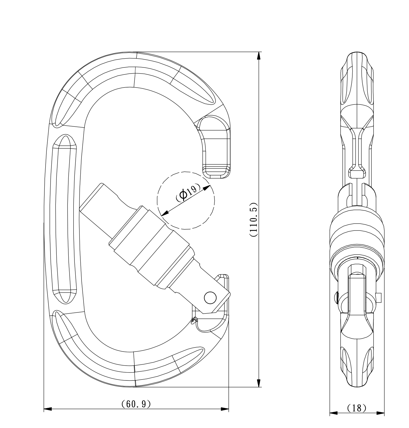 YAC042S Oval Lock Carabiner