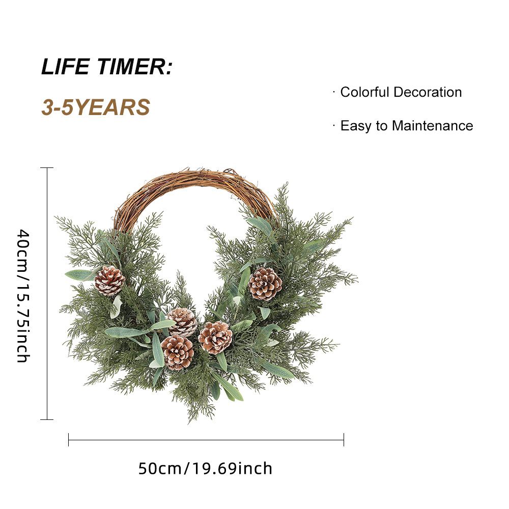 H-42 Holiday Green Pine Garland Wood Cypress Pinecone Wreath with Pinecone for Other Christmas Decorations