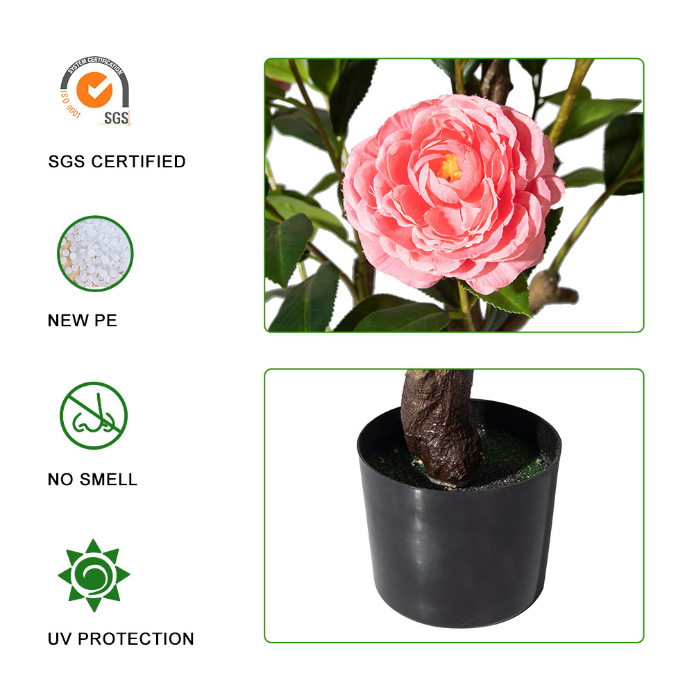 PZ-4-83/84 Wholesale Simulation Faux Synthetic Potted Plant Artificial Pink Camellia Tree for Home Living Room Hotel Decor