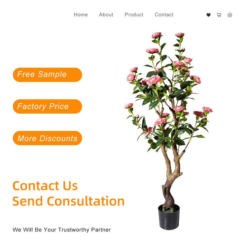 PZ-4-83/84 Wholesale Simulation Faux Synthetic Potted Plant Artificial Pink Camellia Tree for Home Living Room Hotel Decor