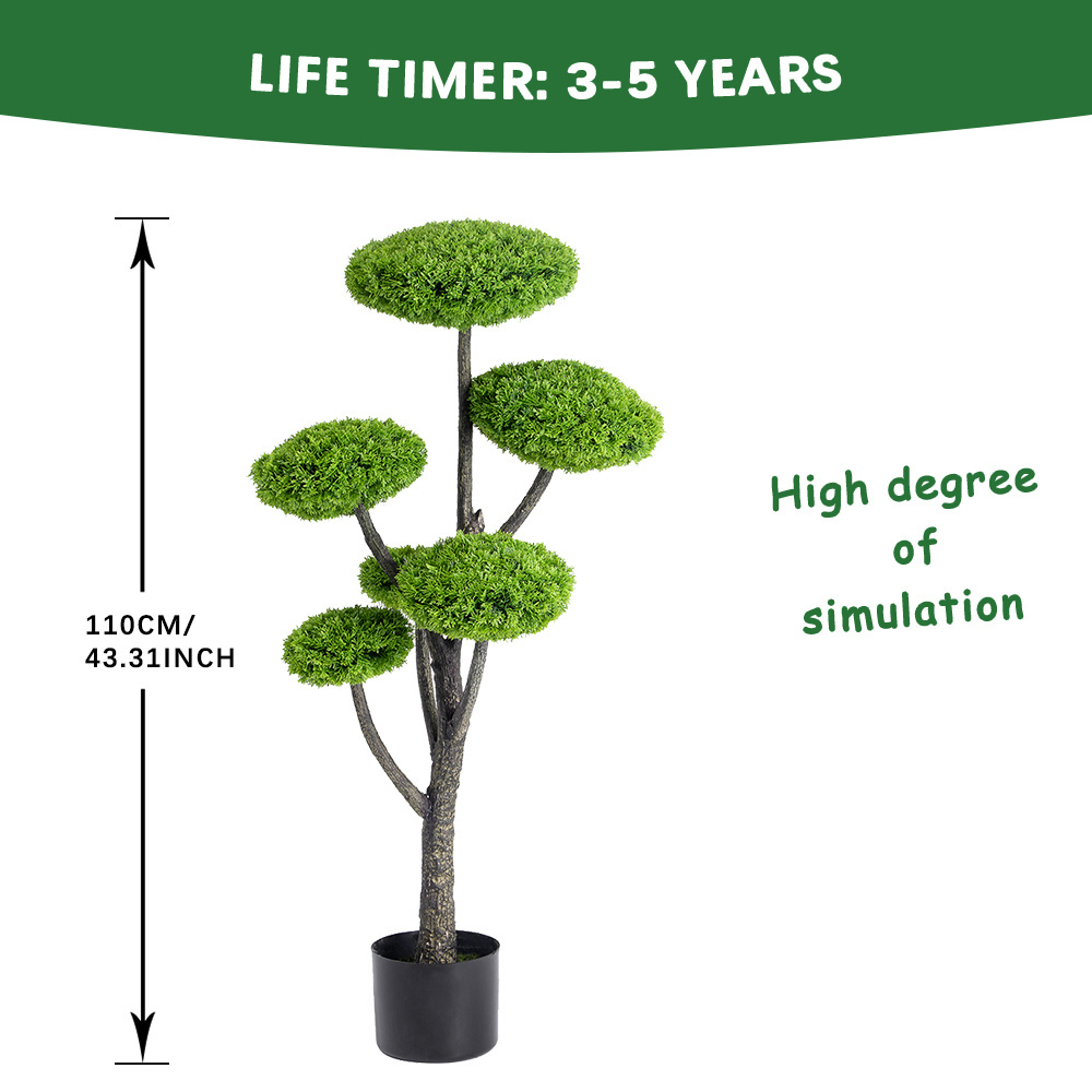 PZ-1-122 Artificial Plants Tree Home Decor Flat Cypress Bonsai Tree Plastic Plants Pots Garden Landscaping