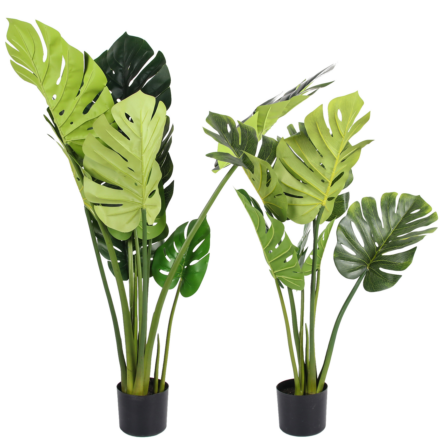 PZ-2-19 Outdoor Indoor Decor Plastic Green Foliage Tropical Faked Monstera Deliciosa Plant in Black Pot Topiary Artificial Tree