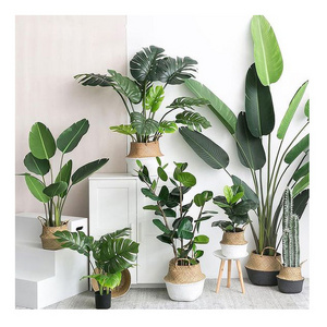 PZ-2-19 Outdoor Indoor Decor Plastic Green Foliage Tropical Faked Monstera Deliciosa Plant in Black Pot Topiary Artificial Tree