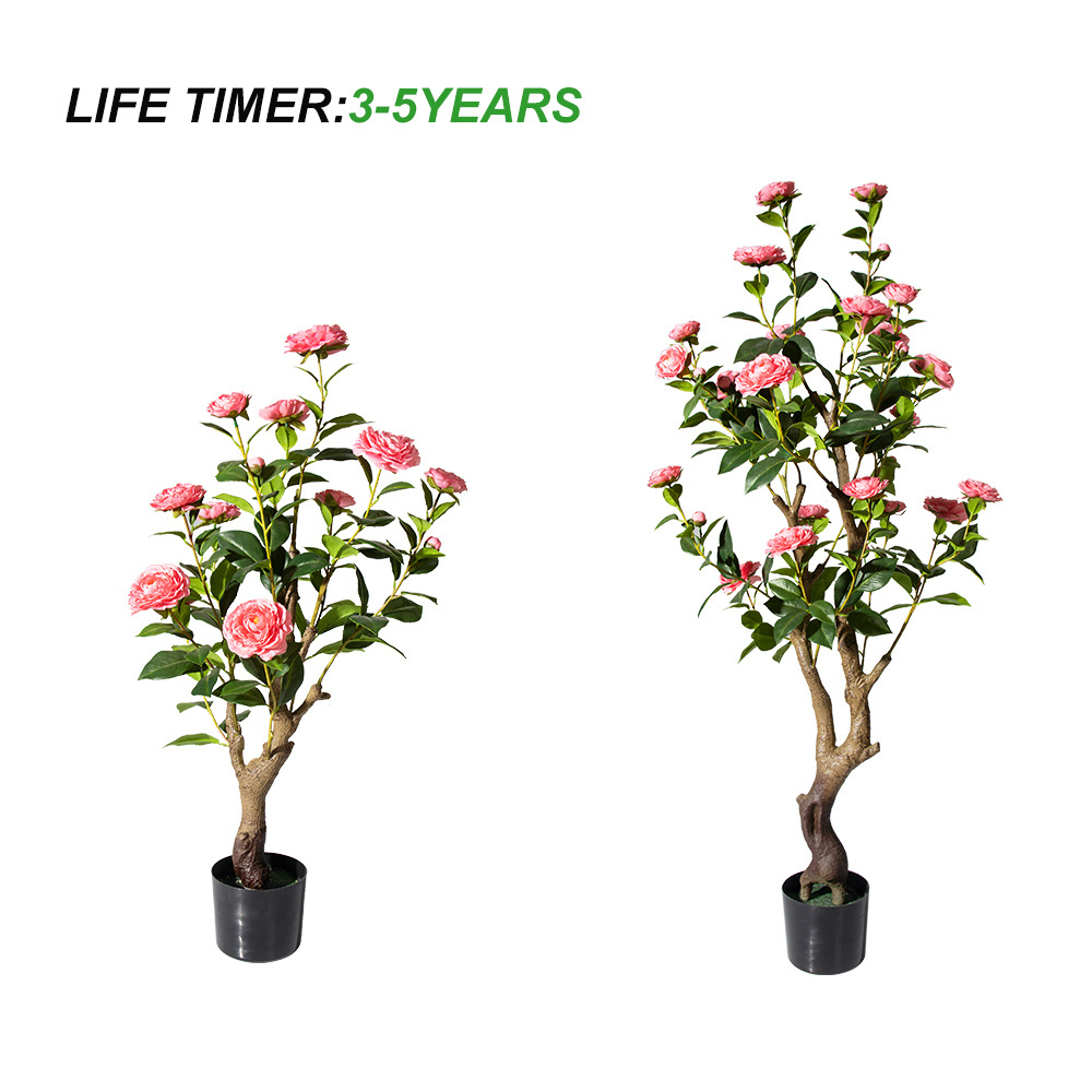 PZ-4-83/84 Wholesale Simulation Faux Synthetic Potted Plant Artificial Pink Camellia Tree for Home Living Room Hotel Decor