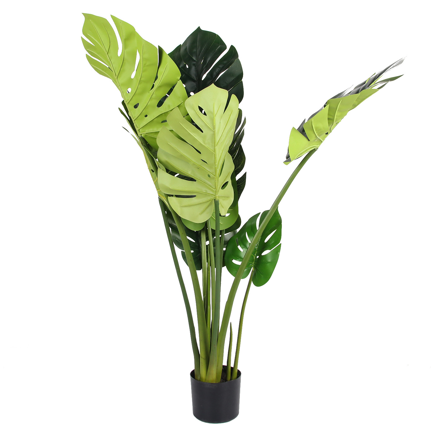 PZ-2-19 Outdoor Indoor Decor Plastic Green Foliage Tropical Faked Monstera Deliciosa Plant in Black Pot Topiary Artificial Tree