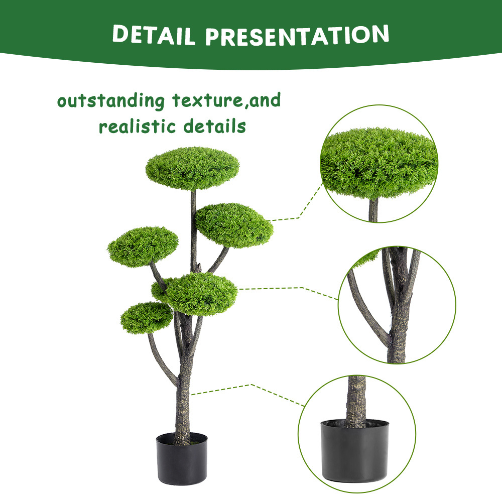 PZ-1-122 Artificial Plants Tree Home Decor Flat Cypress Bonsai Tree Plastic Plants Pots Garden Landscaping