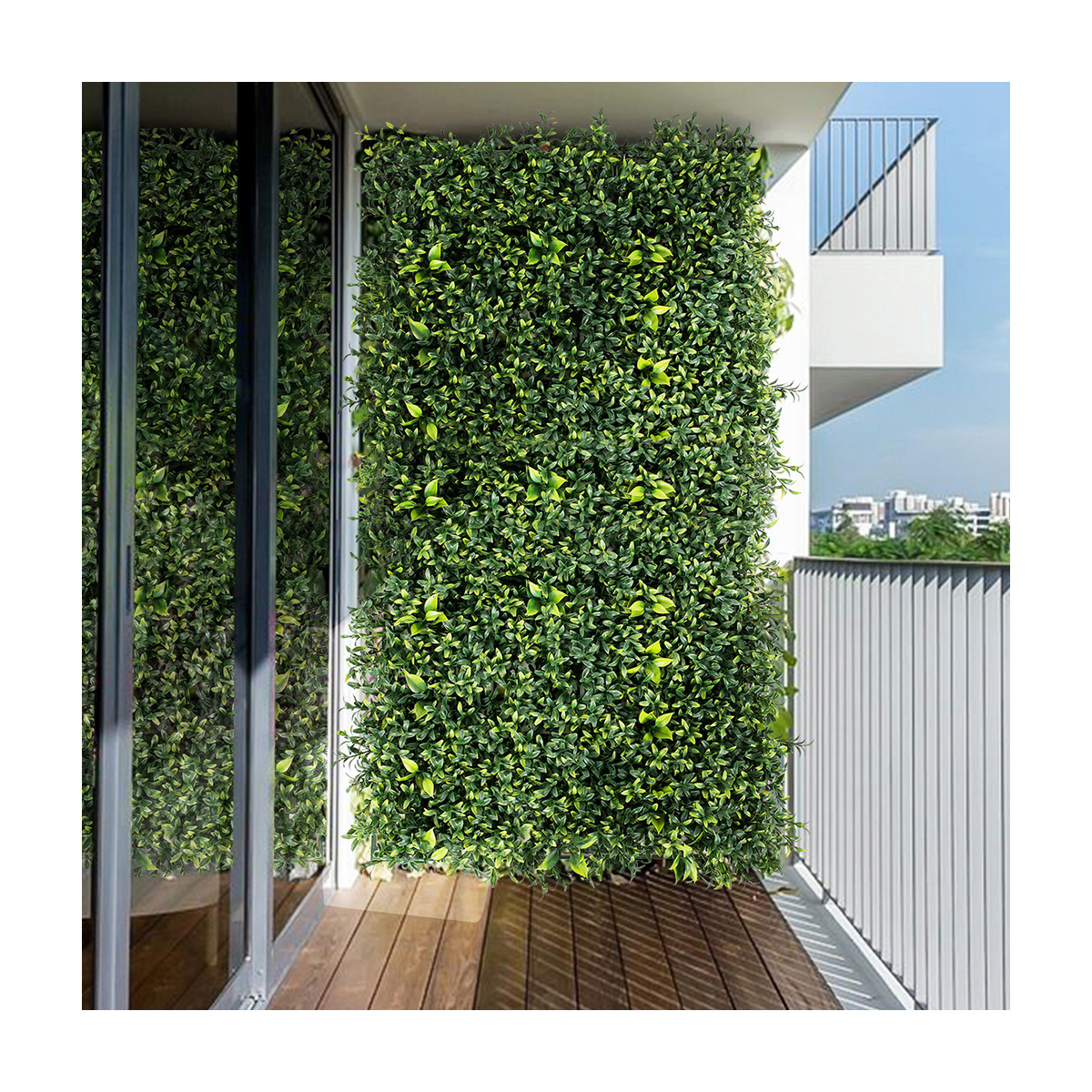 P3-6 12pcs 3D Design Vertical Greenery Faked Green Foliage Panel Artificial Hedge Wall for Home Garden Shop Decor