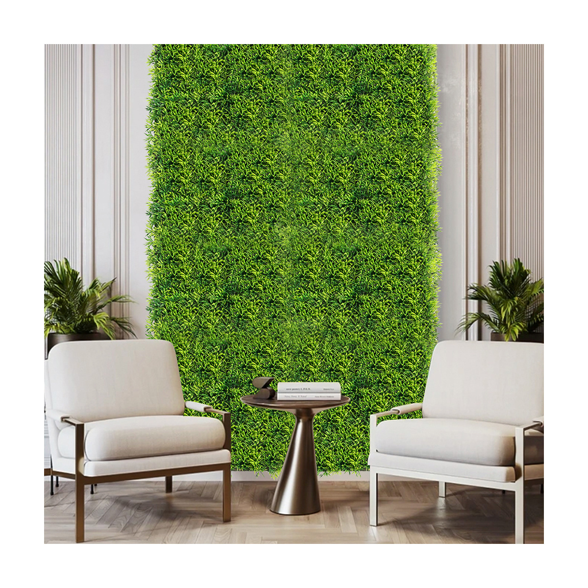 P3-6 12pcs 3D Design Vertical Greenery Faked Green Foliage Panel Artificial Hedge Wall for Home Garden Shop Decor