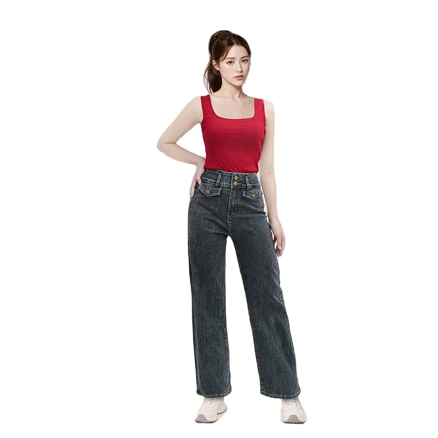 Bulk Sales women's clothing jeans Straight fit high waisted women's jean with pocket design Made in Vietnam