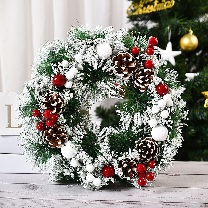 Christmas Decoration Needle Wreath Artificial Decorated Plush Cloth Plastic Planting Rattan Christmas Party Garland Wreath