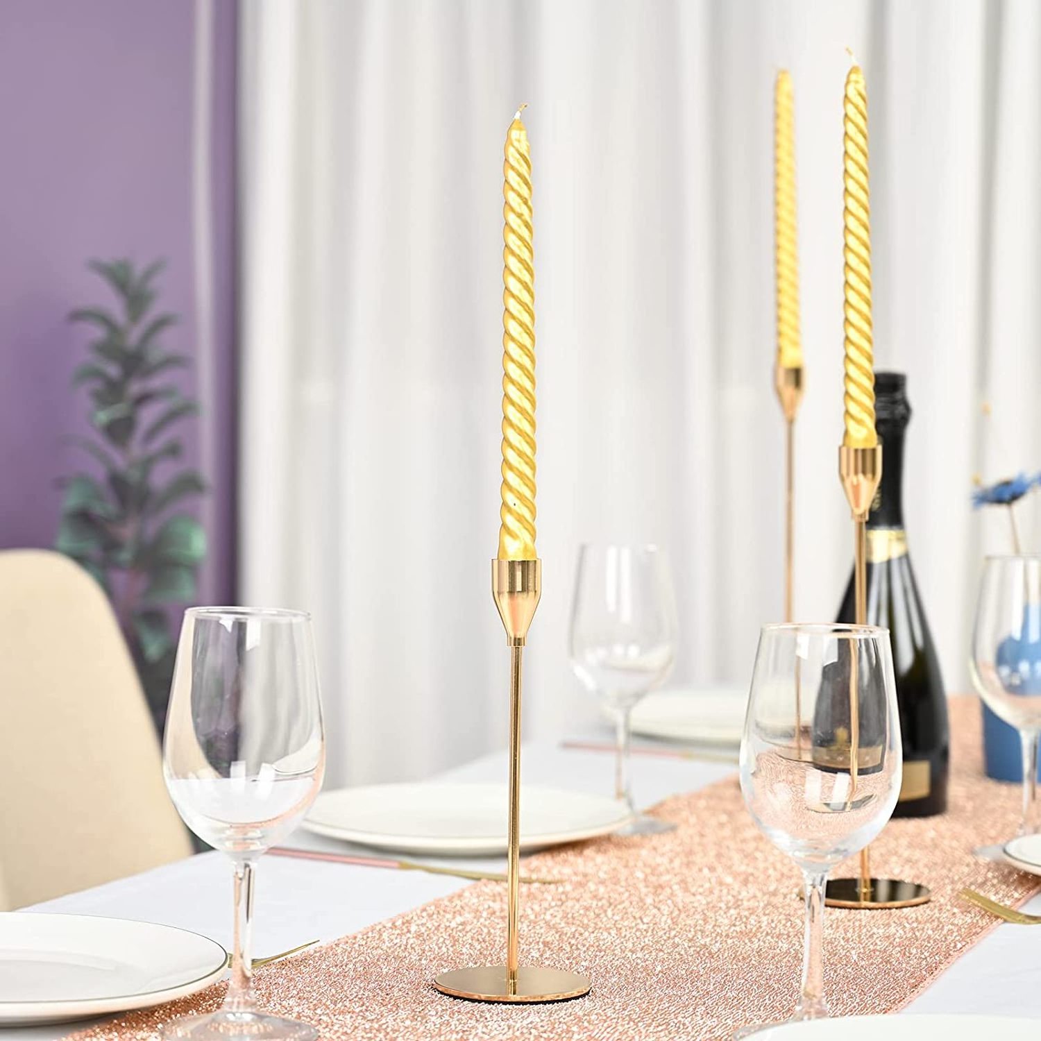 Gold Candle Stick Candlestick Set of 3 Metal Tall Candle Stand for Taper Candles Decorative Centerpiece for Party