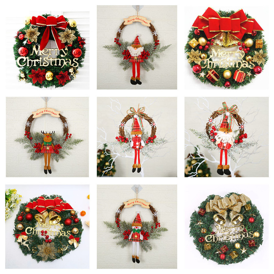 Christmas Decoration Needle Wreath Artificial Decorated Plush Cloth Plastic Planting Rattan Christmas Party Garland Wreath