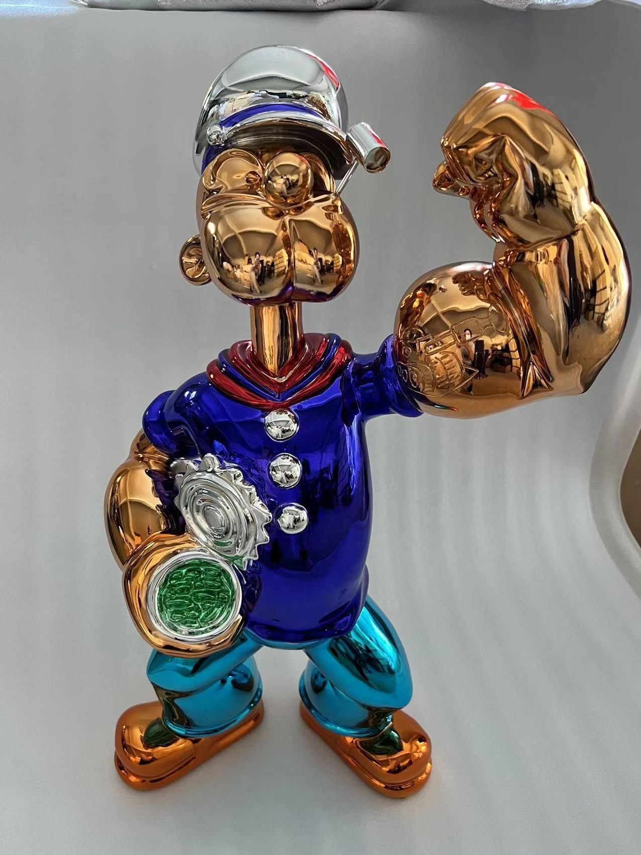 Hot Sale Good Quality Popeye Life Size Stainless Steel Painting Electroplate Pop Art Popeye Statue Kaw Figure Sculpture