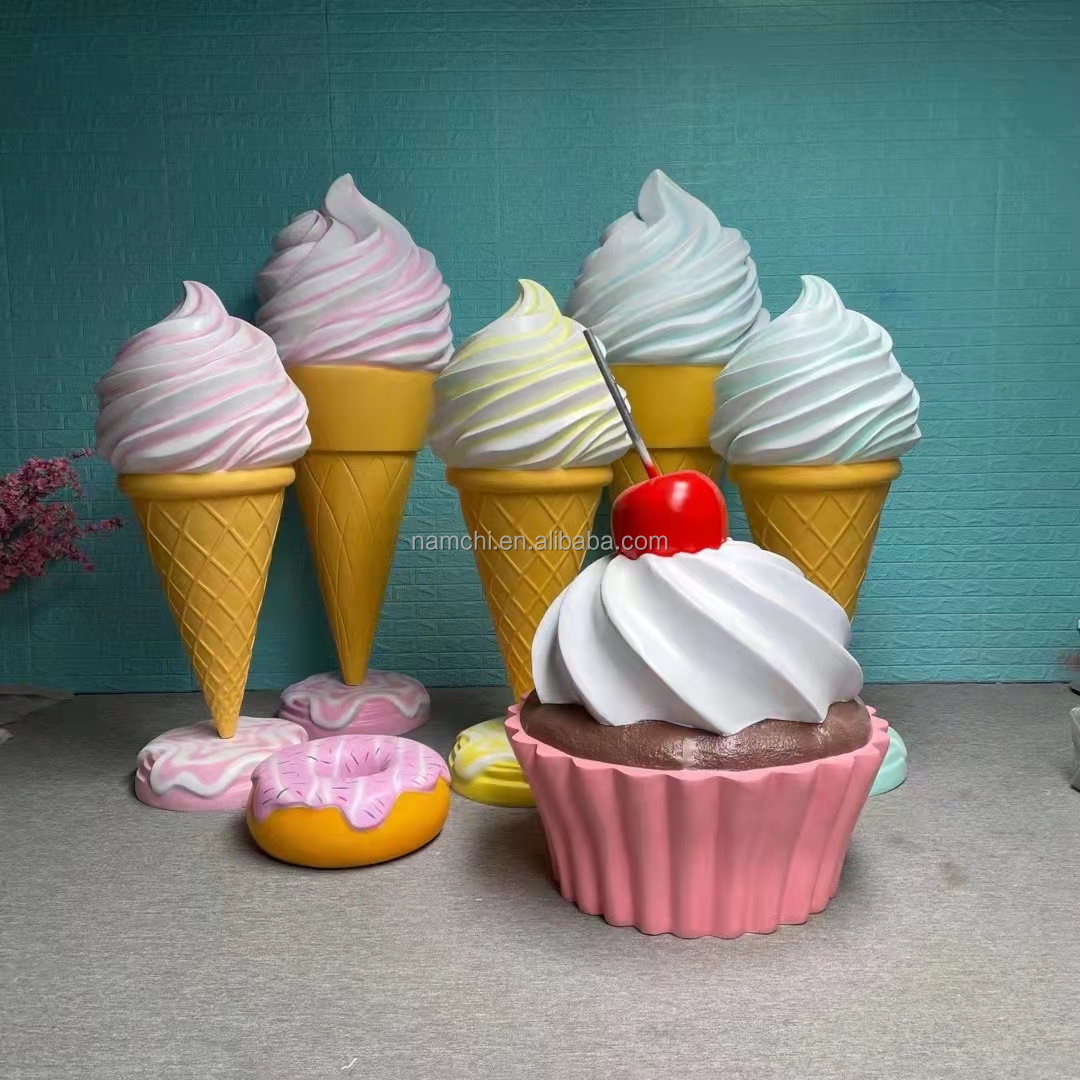 Large Size Standing Floor Party Decoration Fiberglass Ice Cream Cone Props Sculpture Ice Cream Models