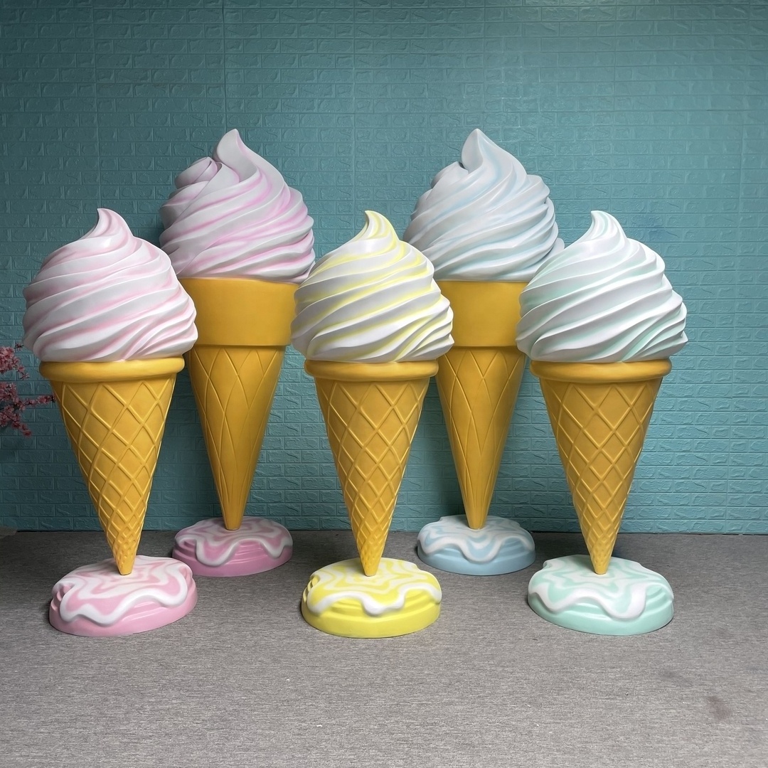 Custom Made  Hand Craft Giant Size Standing Floor Party Decoration Fiberglass Ice Cream Cone Props Sculpture for shop decoration