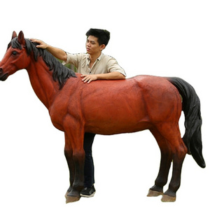 2 M Long Life Size Realistic Fiberglass Horse Resin Statue For Garden Park Decoration