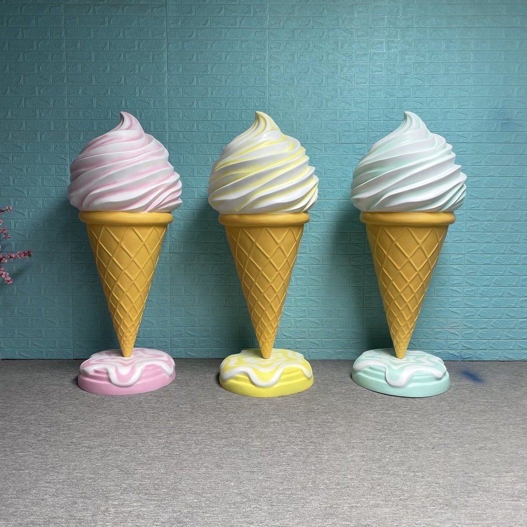 Hot Sale Pop Art Outdoor giant ice cream cones sculpture fiber glass sweet ice cream sculpture for party decoration