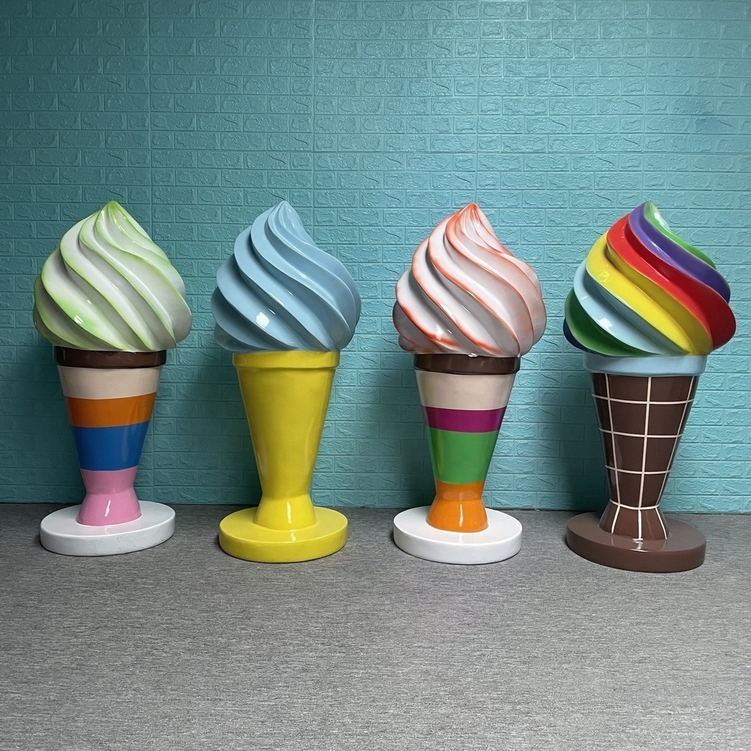 Large Size Standing Floor Party Decoration Fiberglass Ice Cream Cone Props Sculpture Ice Cream Models