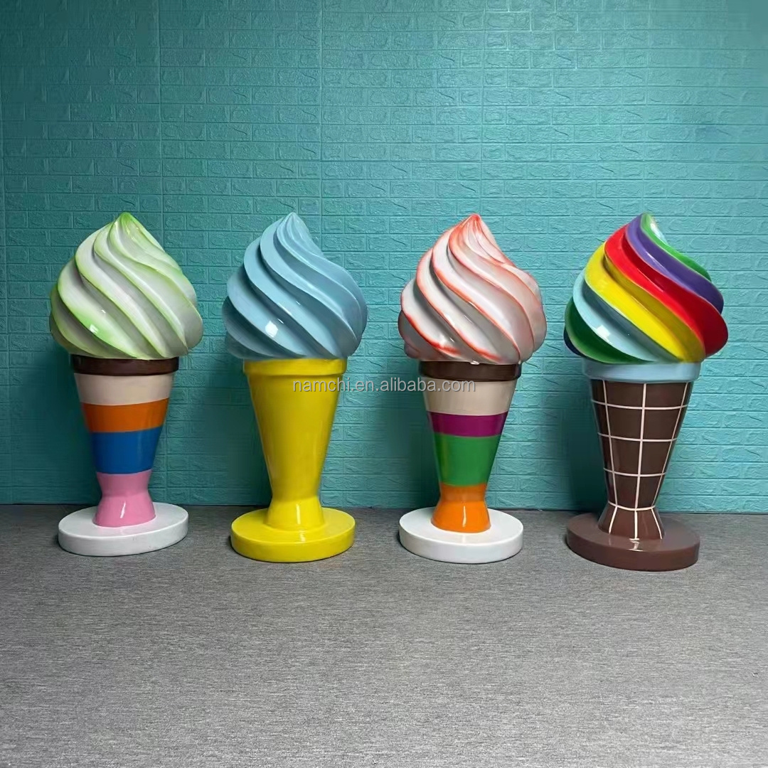 Large Size Standing Floor Party Decoration Fiberglass Ice Cream Cone Props Sculpture Ice Cream Models