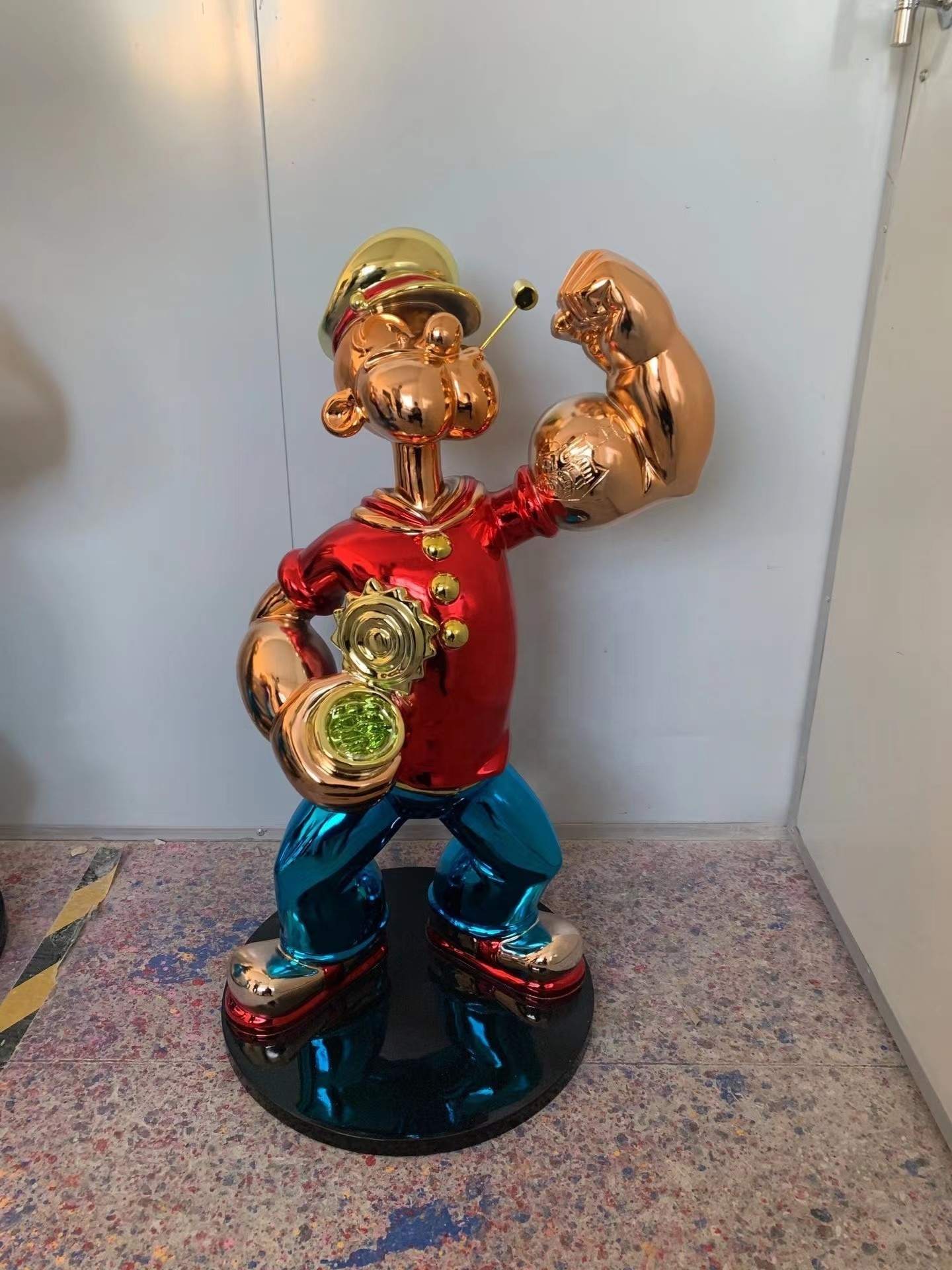 Hot Sale Good Quality Popeye Life Size Stainless Steel Painting Electroplate Pop Art Popeye Statue Kaw Figure Sculpture