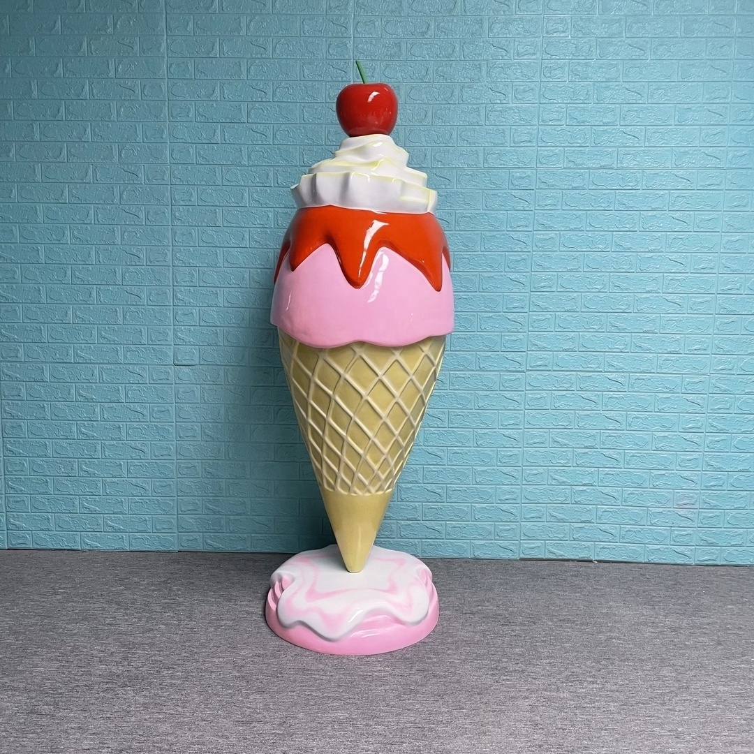 Large Size Standing Floor Party Decoration Fiberglass Ice Cream Cone Props Sculpture Ice Cream Models