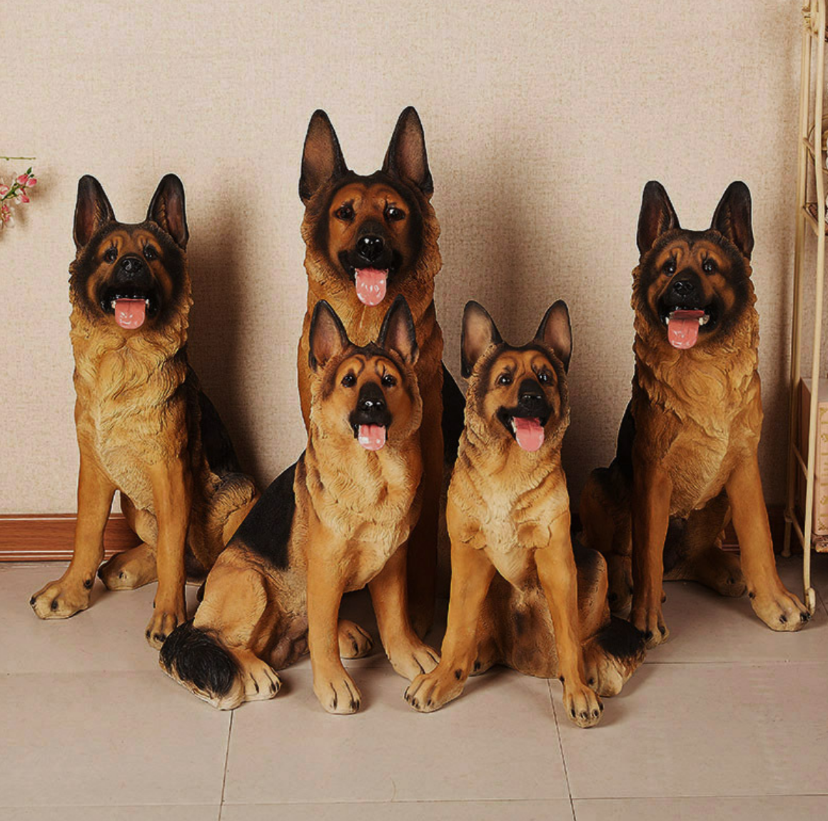 Realistic German Shepherd Wolf Dog Sculpture Animal Dog Statue Fiberglass Material Artificial For Outdoor Decoration Indoor