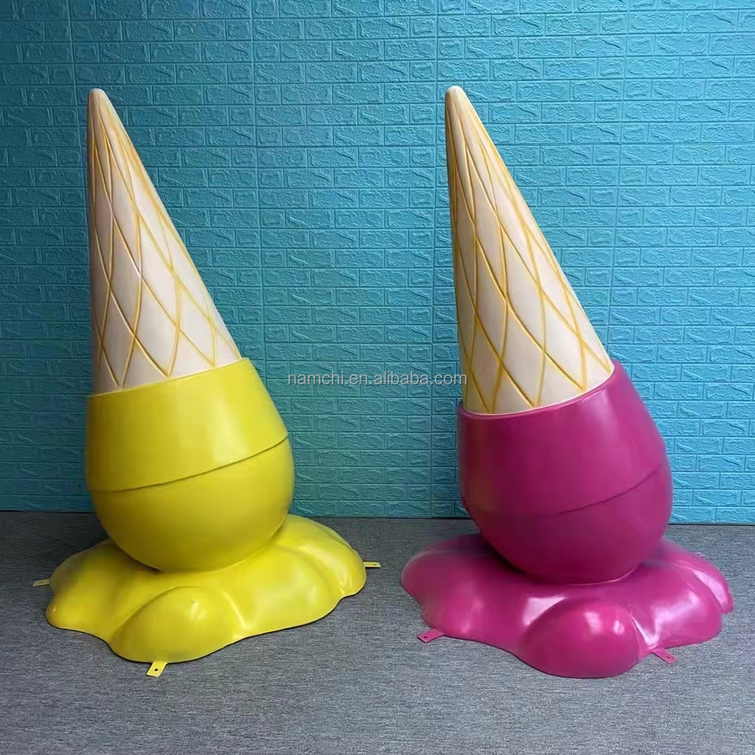 Large Size Standing Floor Party Decoration Fiberglass Ice Cream Cone Props Sculpture Ice Cream Models