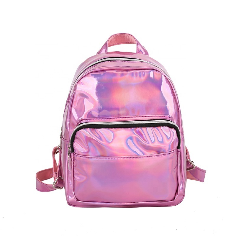 2019 new laser PU leather clear girls kids custom logo Leather Hologram shiny mini backpack