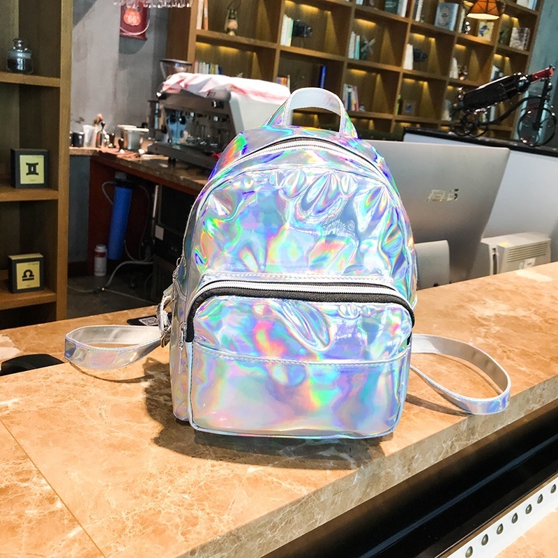 2019 new laser PU leather clear girls kids custom logo Leather Hologram shiny mini backpack