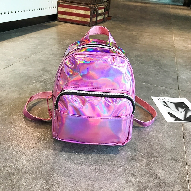 2019 new laser PU leather clear girls kids custom logo Leather Hologram shiny mini backpack