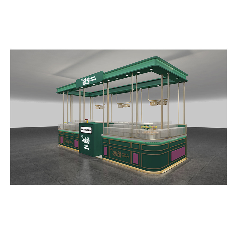 Custom design Luxury Dark Green Snack Kiosk Indoor Modern Design Kiosk Plumpo Food Kiosk For Shopping Mall