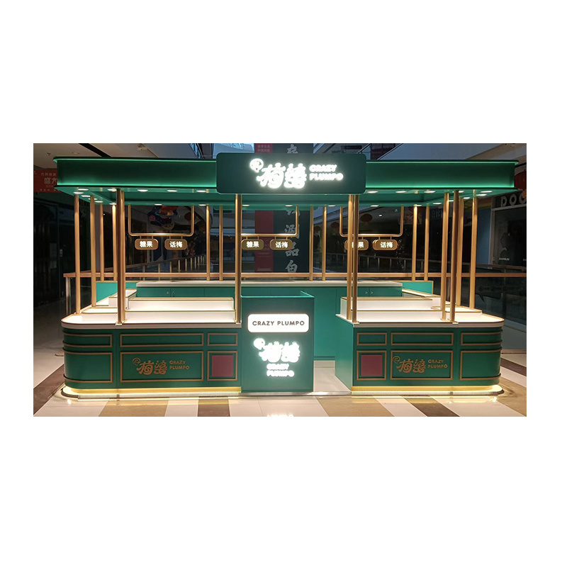 Custom design Luxury Dark Green Snack Kiosk Indoor Modern Design Kiosk Plumpo Food Kiosk For Shopping Mall