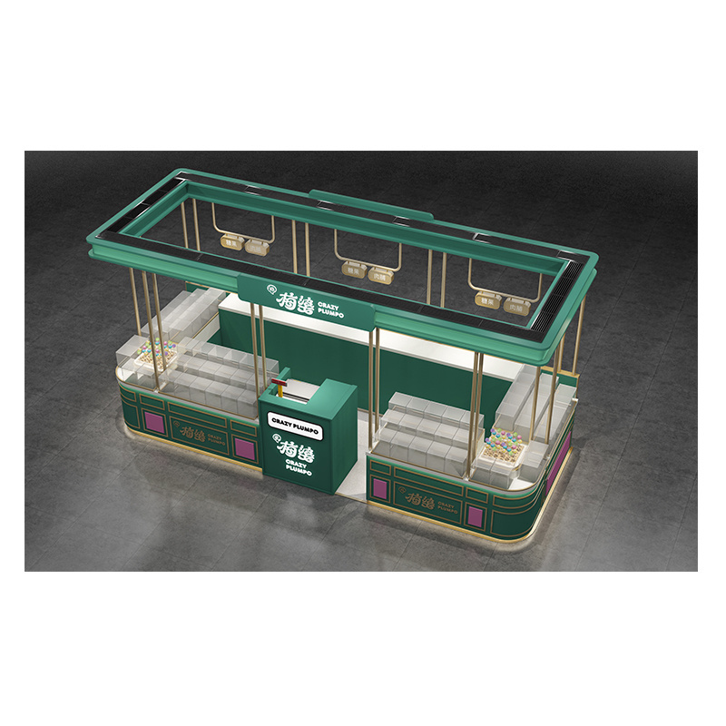 Custom design Luxury Dark Green Snack Kiosk Indoor Modern Design Kiosk Plumpo Food Kiosk For Shopping Mall