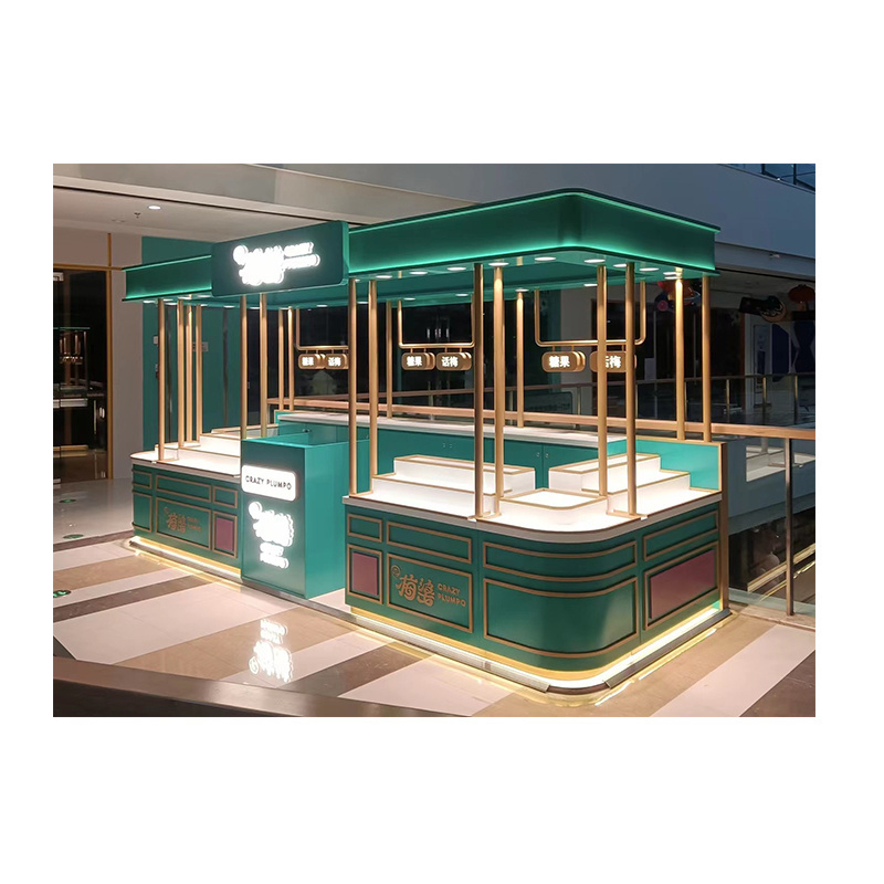 Custom design Luxury Dark Green Snack Kiosk Indoor Modern Design Kiosk Plumpo Food Kiosk For Shopping Mall