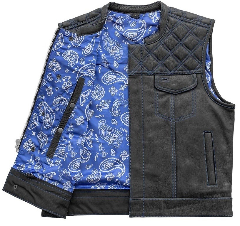 Club Style Men Black Blue Cowboy Vest Light Brown Leather Biker Vest Motorcycle Motor Bike Vest