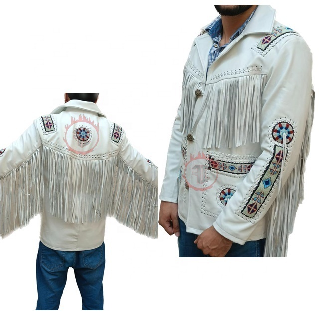 Western Cowboy Jacket Original Cowhide American Indian Fringes Western Wear Men and Woman Genuine Leather Safari Fringes Jacket