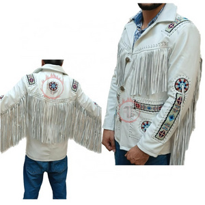 Western Cowboy Jacket Original Cowhide American Indian Fringes Western Wear Men and Woman Genuine Leather Safari Fringes Jacket