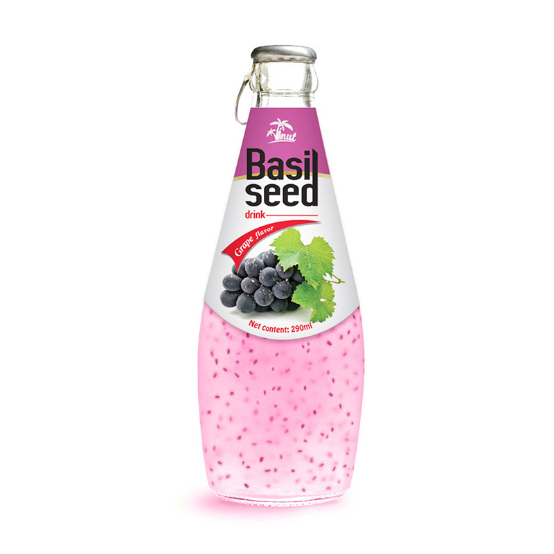 High Quality 290ml fruit flavor basil seed drink Grape Flavor Glass bottle