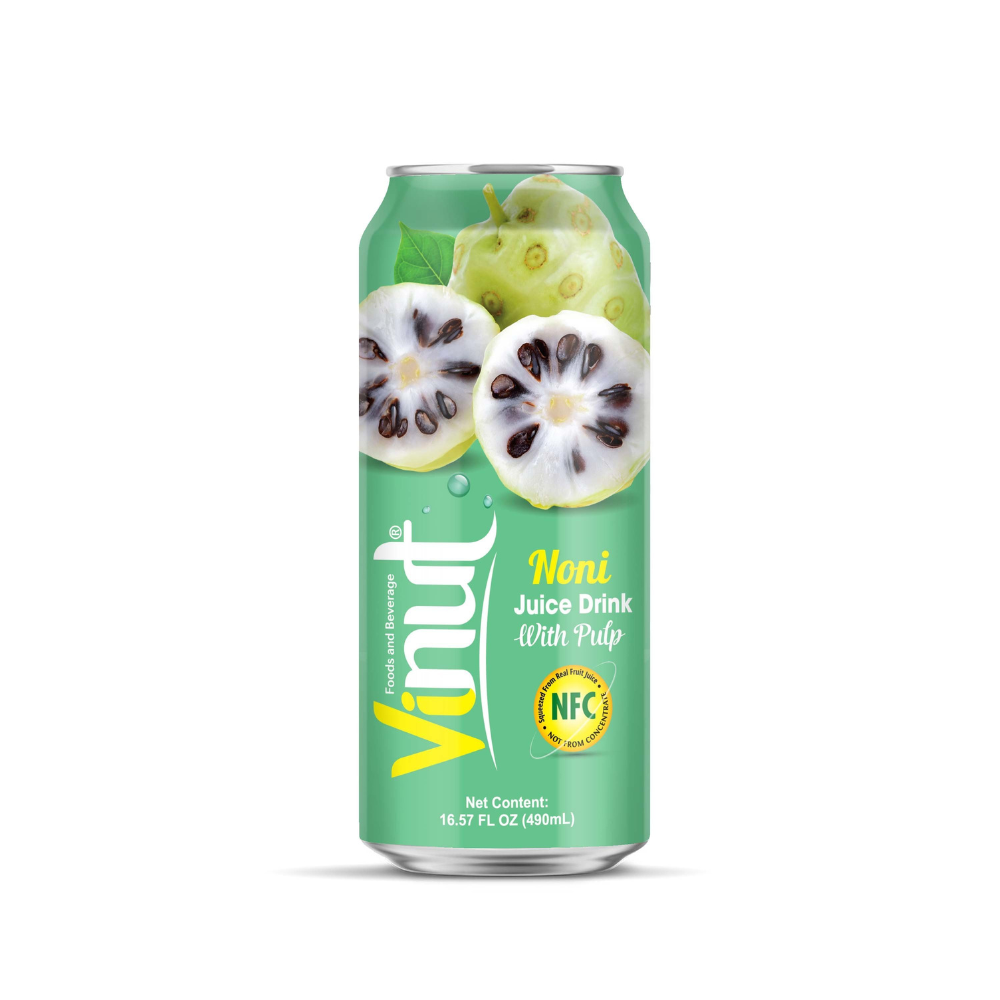 490ml can VINUT Noni Juice drink with pulp BRC GMP HACCP KOSHER HALAL FSSC soft drink