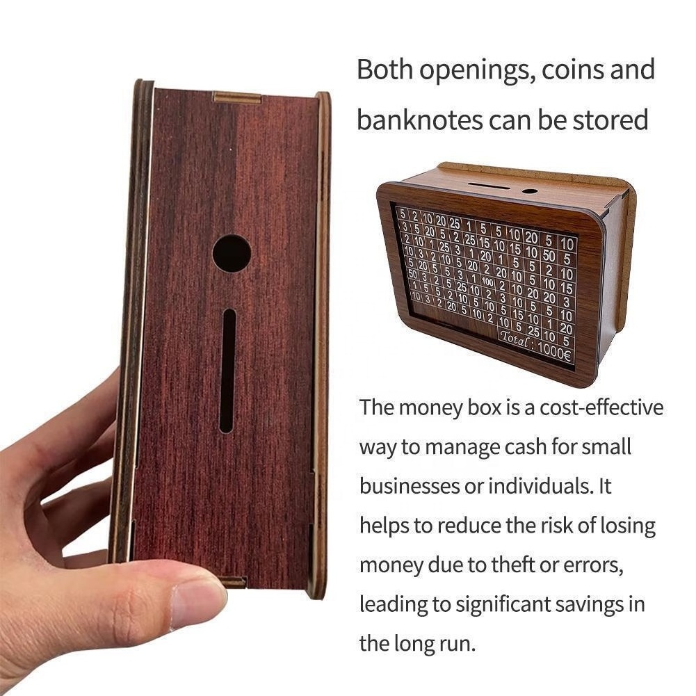 New Arrival Creative Coin cash storage Money Safe Box with Counter Wooden Piggy Bank Money Saving Box for Kids