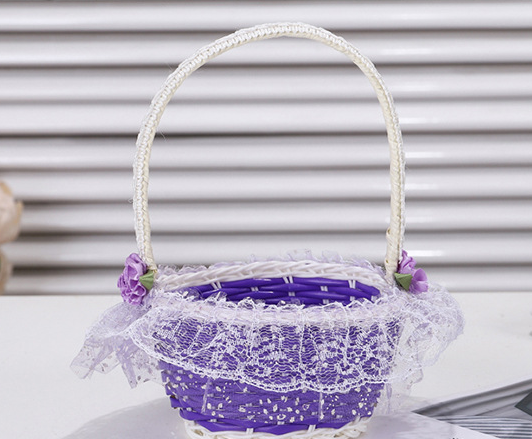 Wholesale Plastic Storage Baskets with Bow and Lace for Gift Christmas Easter Holiday Wedding Decorations Flower Girl Basket