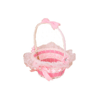 Wholesale Plastic Storage Baskets with Bow and Lace for Gift Christmas Easter Holiday Wedding Decorations Flower Girl Basket