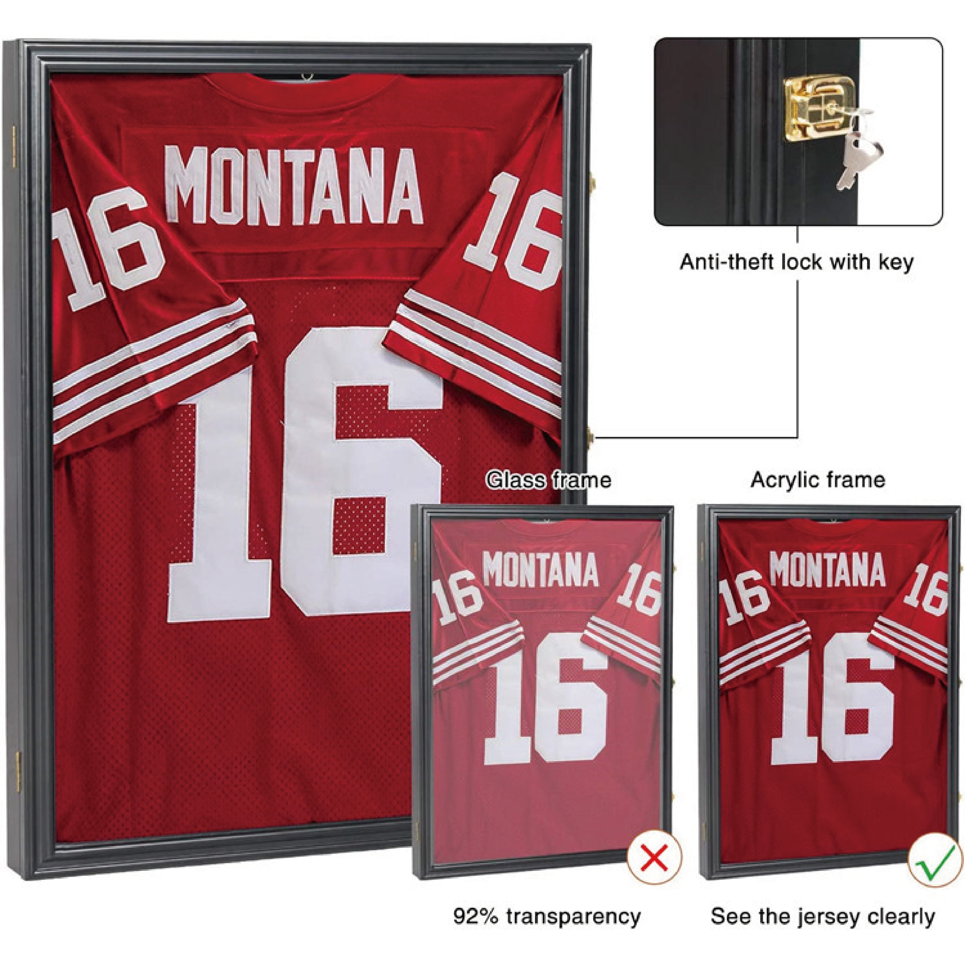 80*60cm Shadow Box for Baseball Basketball Acrylic Hanger & Wall Mount Large Football Jersey Display T Shirt Frame Cases