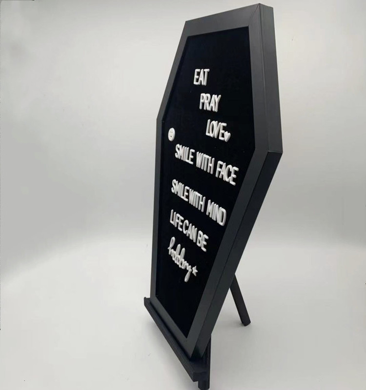 Hot Sale Spooky Halloween Decoration Black Felt Message Goth Room Changeable Characters Wooden Frame Coffin Felt letter boards